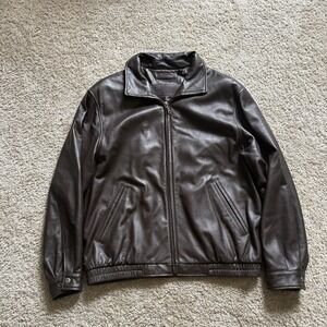 Roundtree & Yorke Jacket Men's L Dark Brown Leather Aviator Bomber Full Zip